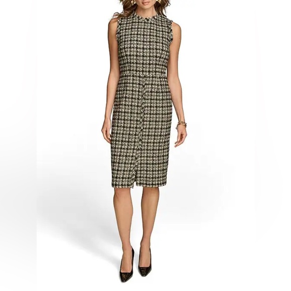 Donna Karan Dresses & Skirts - Donna Karan Houndstooth Metallic Tweed Crew Neck Sleeveless Sheath Dress